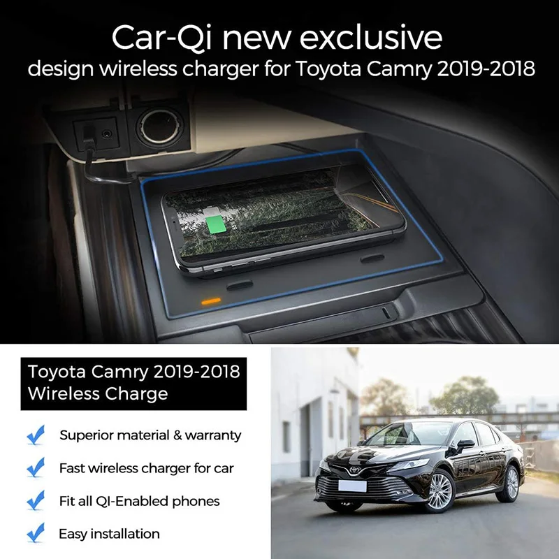 CarQi Беспроводной Зарядное устройство для Toyota Camry 2018 2019 2020 + быстрая зарядка Ци