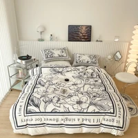 nordic luxury flower plaid bedding set milk velvet bed linen 2 bedrooms duvet cover comforter bed sheet set bedroom decor