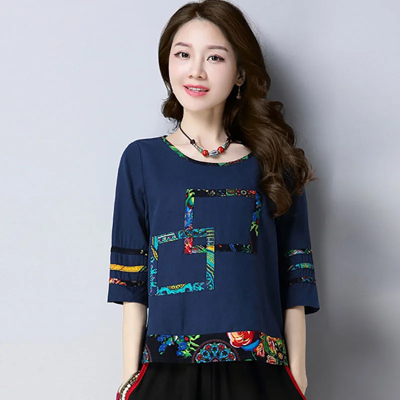 Женская свободная футболка с цветочной вышивкой винтажный летний топ в стиле