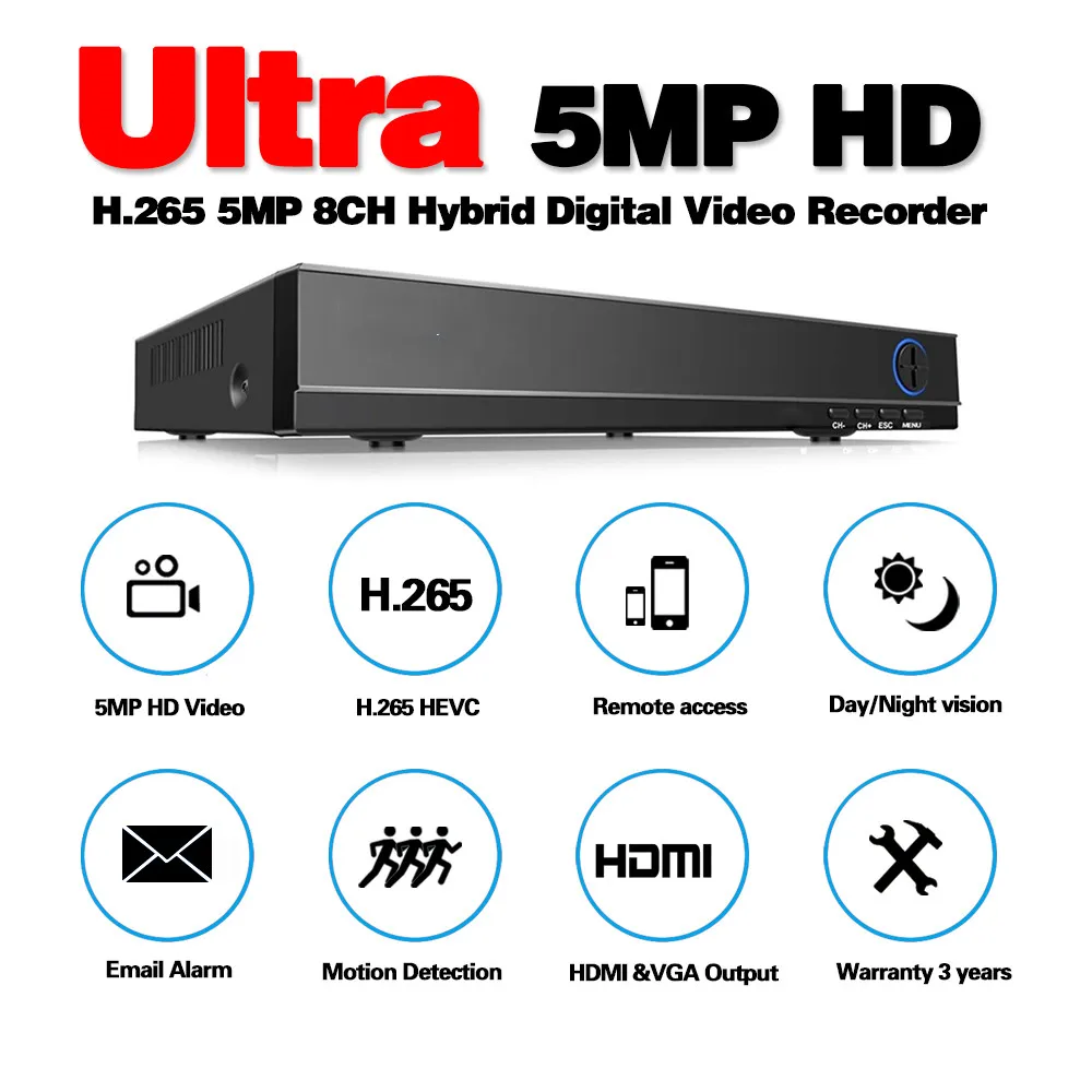 6 in 1 8 channel 4ch security cctv dvr 5mp 1080p h 265 xmeye hybrid surveillance video recorder for ahd tvi cvi analog ip camea free global shipping