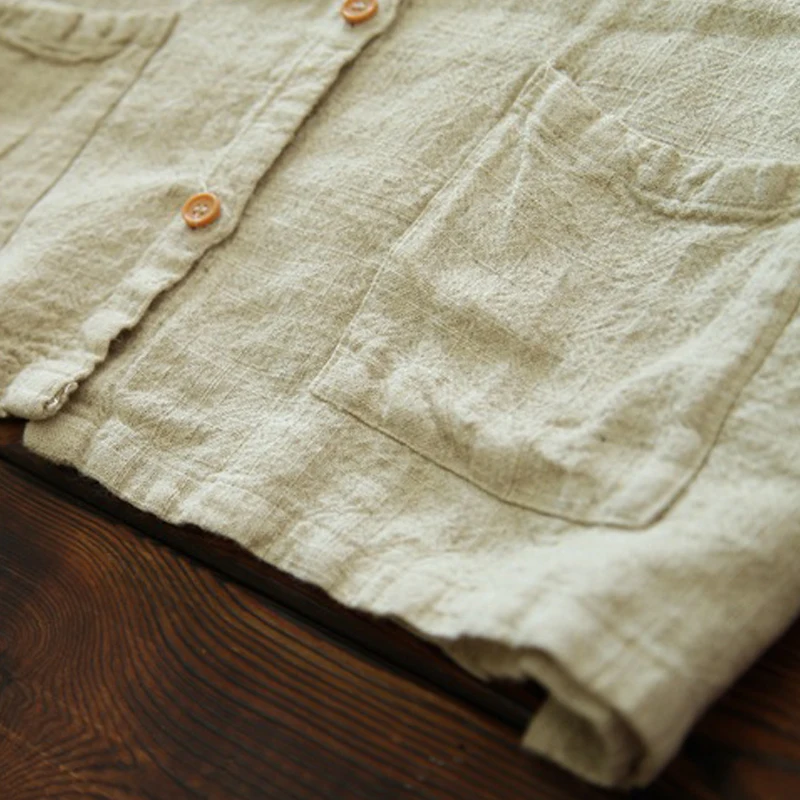 

Johnature Casual Shirts 2021 New Summer Women Cotton Linen Thin Comfortably Breathable Solid Loose O-Neck Regular Button Pockets