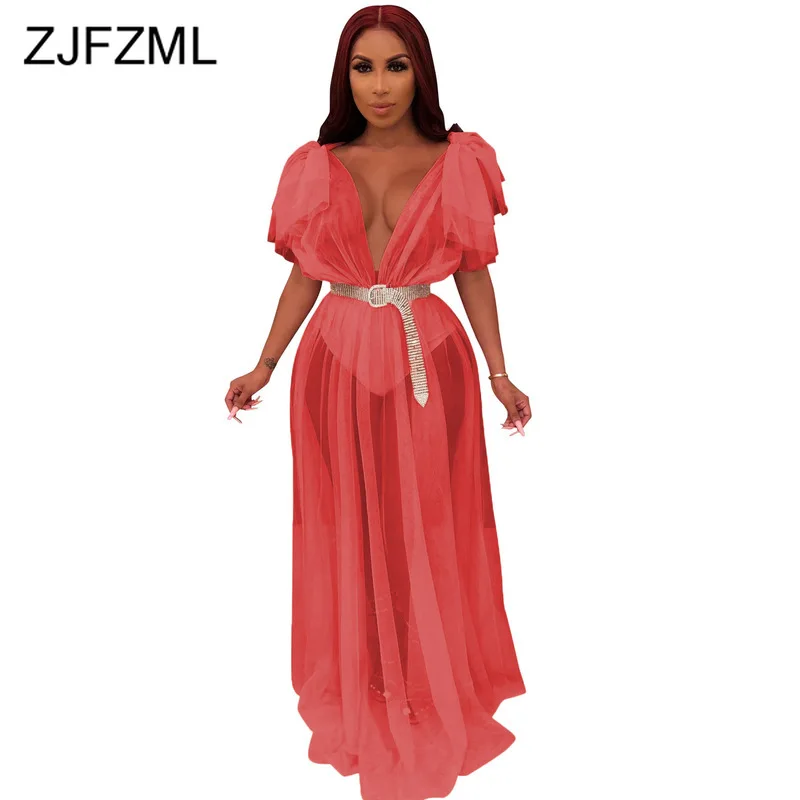 Прозрачное Сетчатое сексуальное Макси-платье женское длинное платье с глубоким