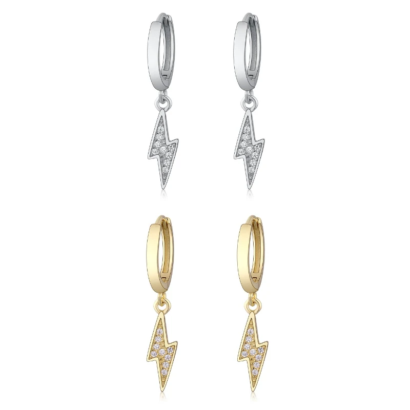 

Punk Women's Earrings Gold Silver Color Lightning Pendant Hoop Earrings Small Crystal Hoops Hanging Earring Pendientes Wholesale