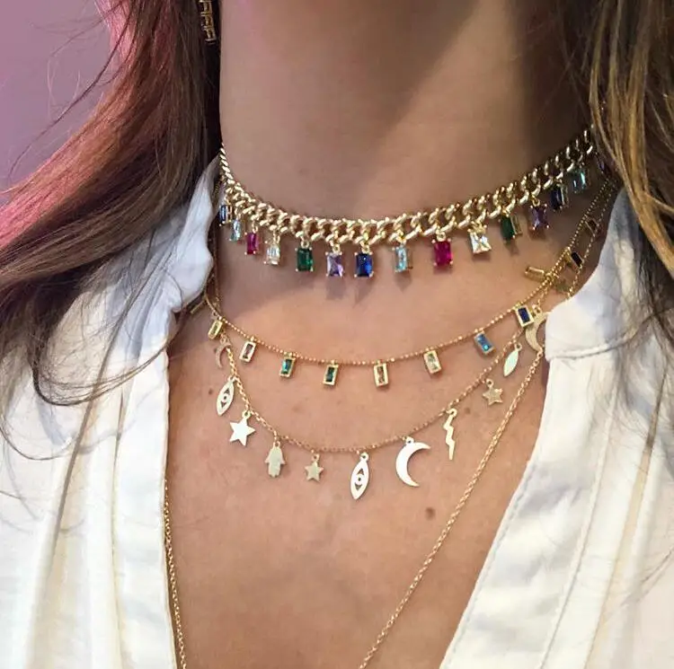 Чокер из кубинской цепи Майами в стиле рок Ювелирное Украшение с радужной