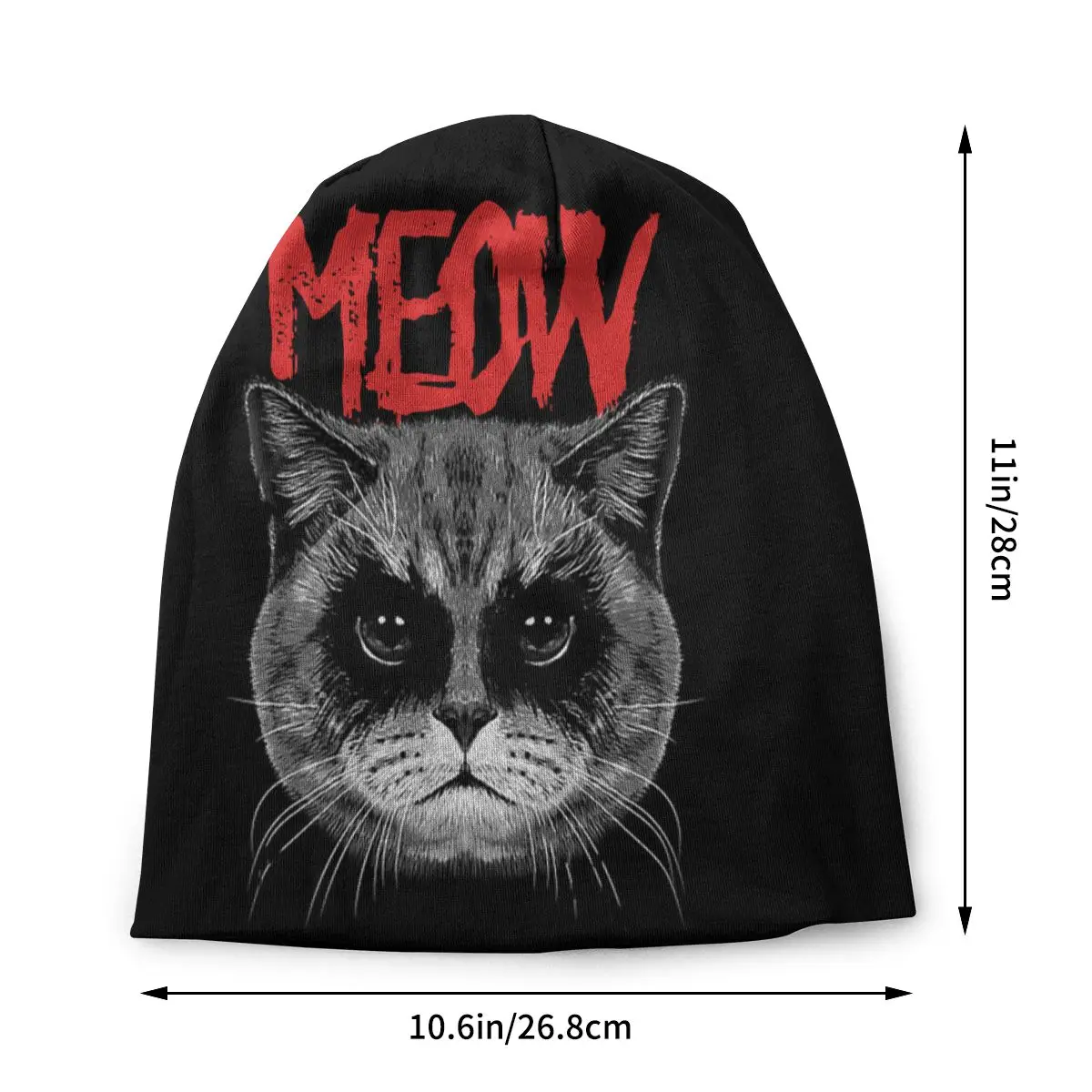 Черная металлическая шапочка с котом и надписью Meow шапки осенне-зимние шапочки