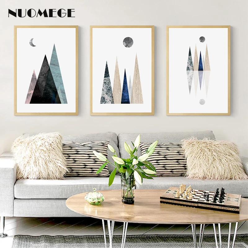 

Nordic Style Abstract Geometric Mountain Wall Art Moon Sun Decoration Picture for Living Room Paintings on The Wall Canvas Print