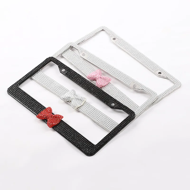 

License Plate Frame Bowknot Bling Rhinestone Front And Back Panel