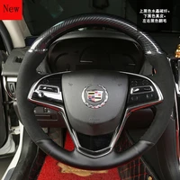 hand sewn leather suede carbon fiber pattern car steering wheel cover set for cadillac atsl xts ct6 xt4 xt5 xt6 car accessories