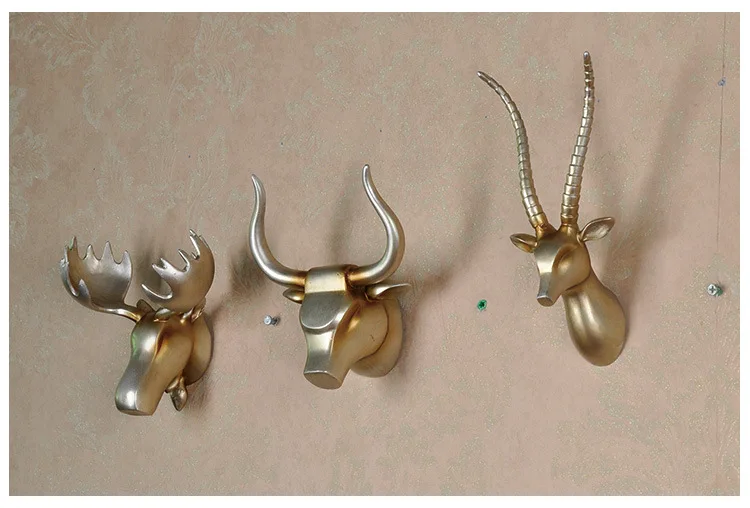 

European pastoral resin deer cattle goat head wall hanging pendant sculpture craft living room Statues wall decoration gift A169