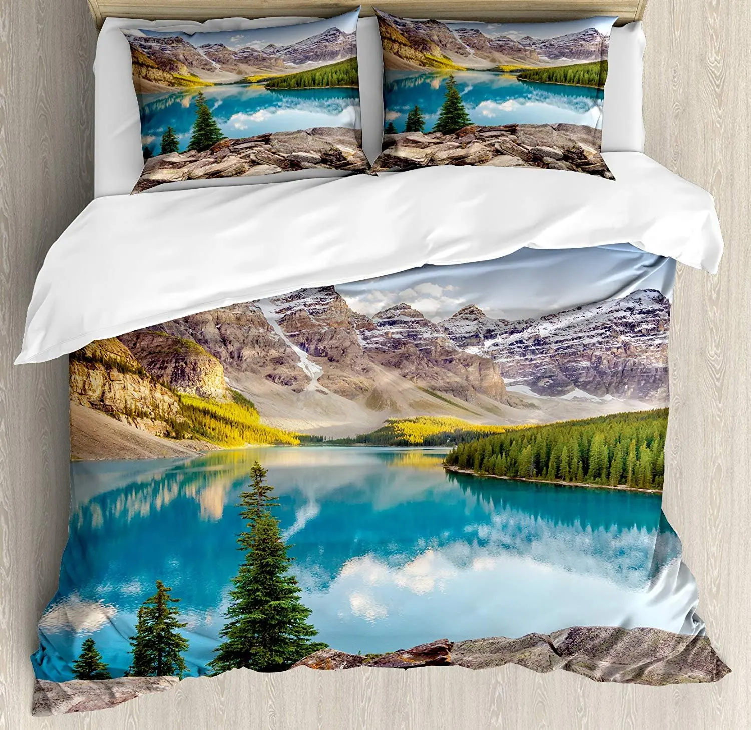 

Landscape Bedding Set Idyllic View of Moraine Lake at Sunset in Canadian Rocky Mountain Range Picture Duvet Cover Pillowcase