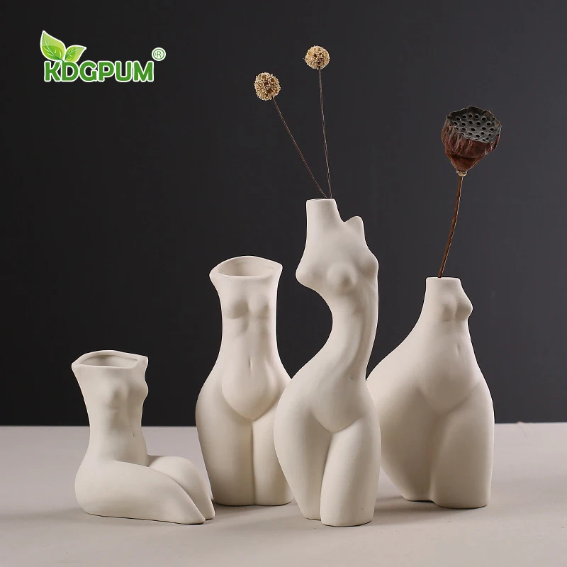 

Modern Handmade Sculpture Ceramic Vase White Body Art Flower Stand Can Be Hydroponic Creative Nordic Home Decoration Ornaments