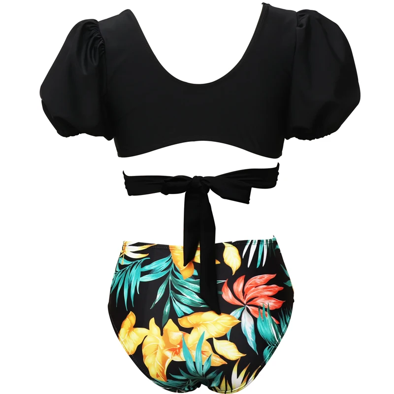 

Summer Biquini Female Sexy Retro Bandage Push Up Bikini Short Puff Sleeve Swimsuit Women Swimwear Beach Wear Swim Bath Suit