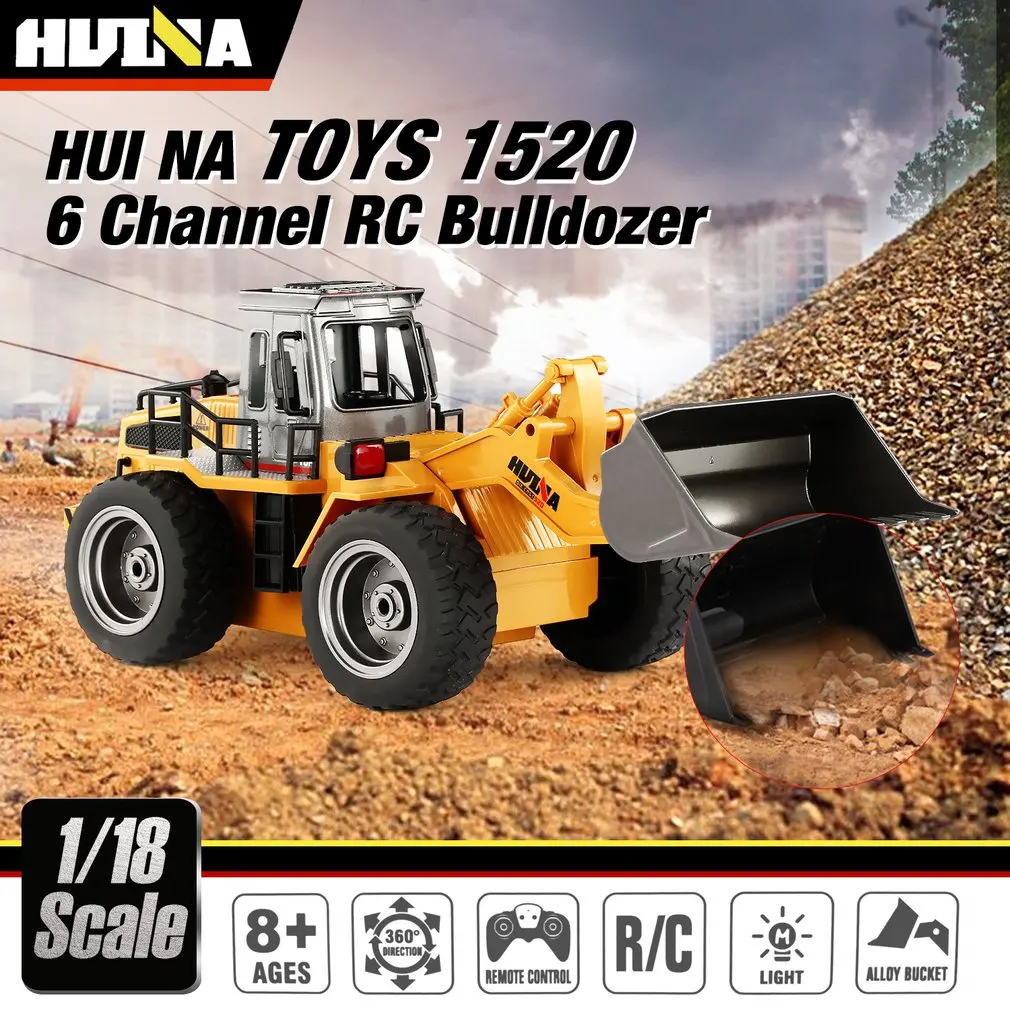

HUINA 1520 6CH RC Metal Bulldozer Remote Control Tractork RTR Front Loader Engineering Toy Vehicle For Kids Toys Gifts