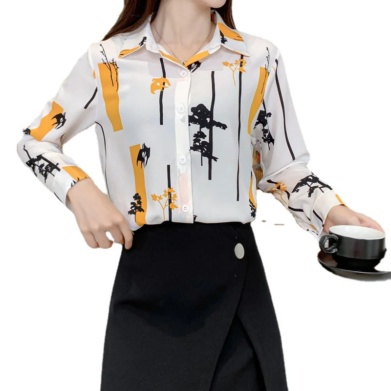 

2021 EBay New Women Tops Floral Printing Chiffon Shirt Retro Style Camisas Blancas De Mujer Elegante Wish Hot Selling Blouse