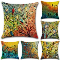 hundred birds wood series cotton linen cushion cover throw pillow case cover