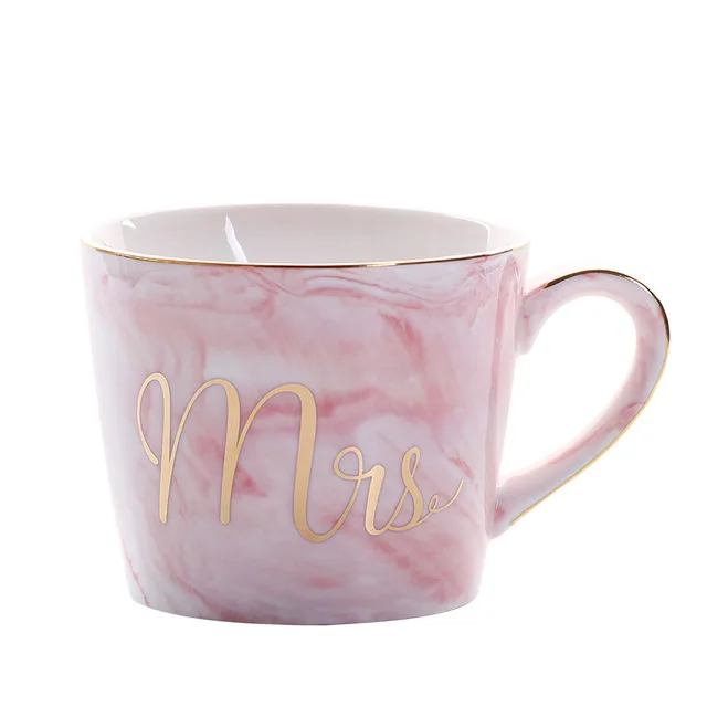01 Marble Ceramic Mug Handpainted Gold Monogram Natural Marble Porcelain Coffee Mug Pink Gold Inlay Cup Creative Wedding Gift - Цвет: 01