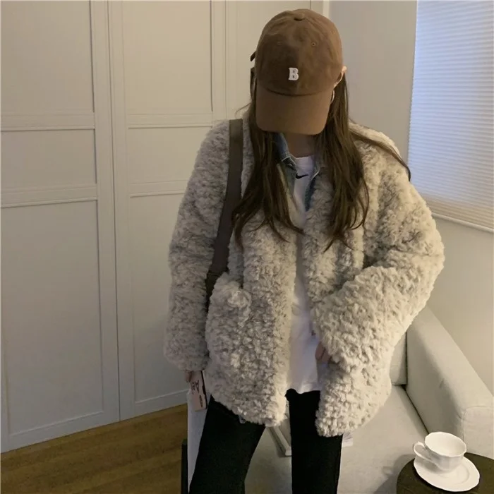 Зимняя утолщенная теплая свободная хлопковая одежда шуба из искусственного меха