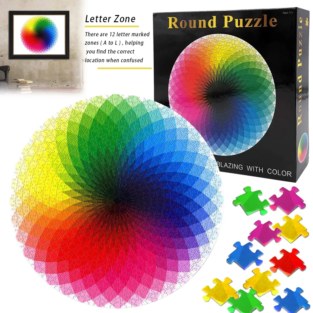

1000 Piece Puzzles for Adults Teen Gradient Color Rainbow Large Round Jigsaw Puzzle Difficult NSV775