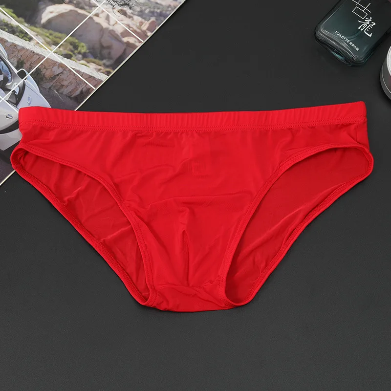 Трусы мужские шелковые ультратонкие шелковистые дышащие полупрозрачные брифы с