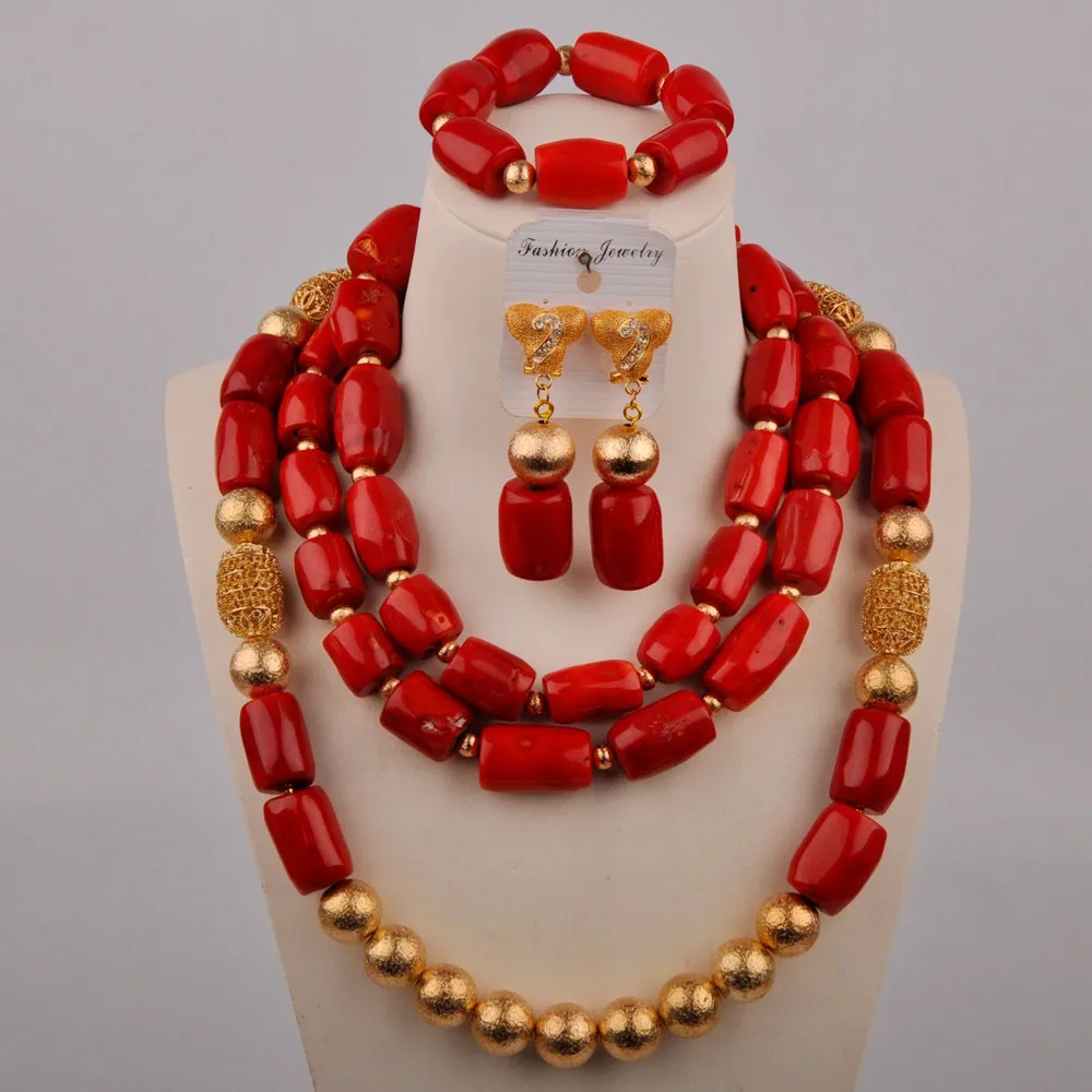Красный коралловый Африканский комплект ювелирных изделий для женщин
