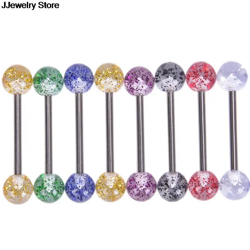 Surgical Steel Glitter Tongue Piercing Ball Barbell Bar Ring Body Studs Jewelry Women Men 8PCS/Set | Украшения и аксессуары