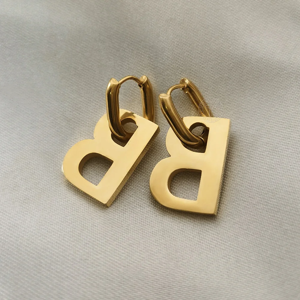 

Fashion Stainless Steel Letter B Pendant Earrings U shape Removable Drop Dangle Earrings For Women Men Punk Jewelry DE70