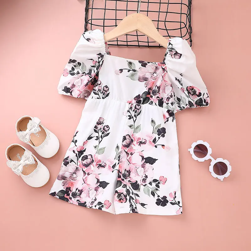 

Summer 2021 Girls Dress Girls Summer Dress Short Sleeve Print Floral Cute Dress Vestidos 9M-7T