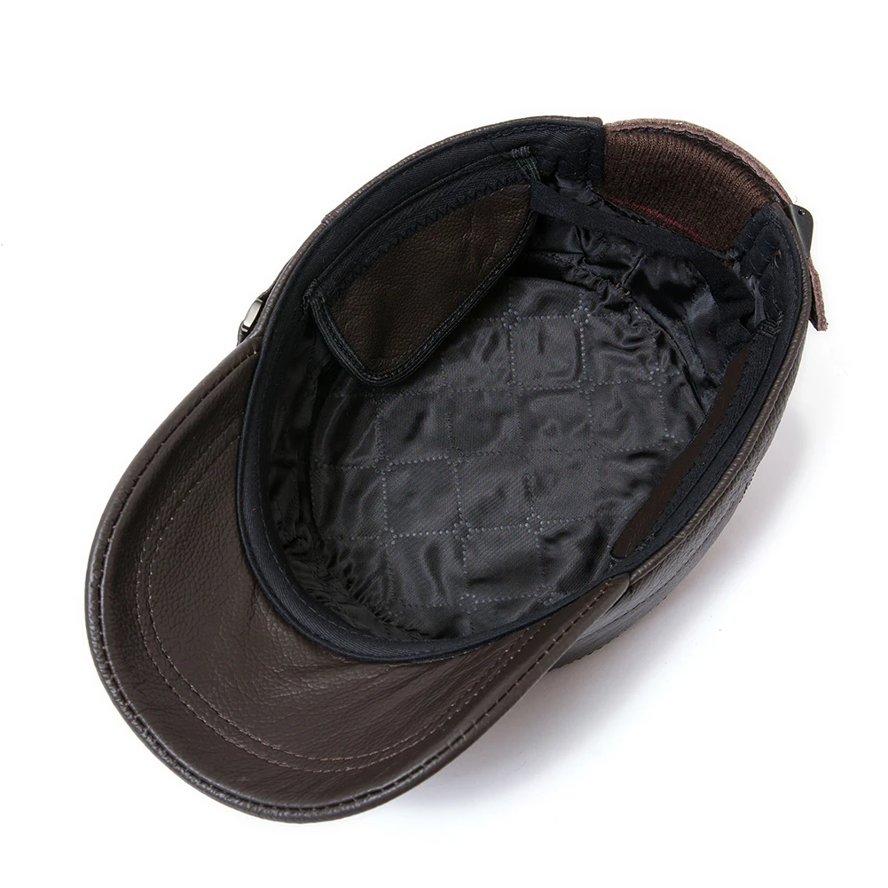 Кепка бейсболка Мужская из бычьей кожи теплая шапка в стиле милитари с