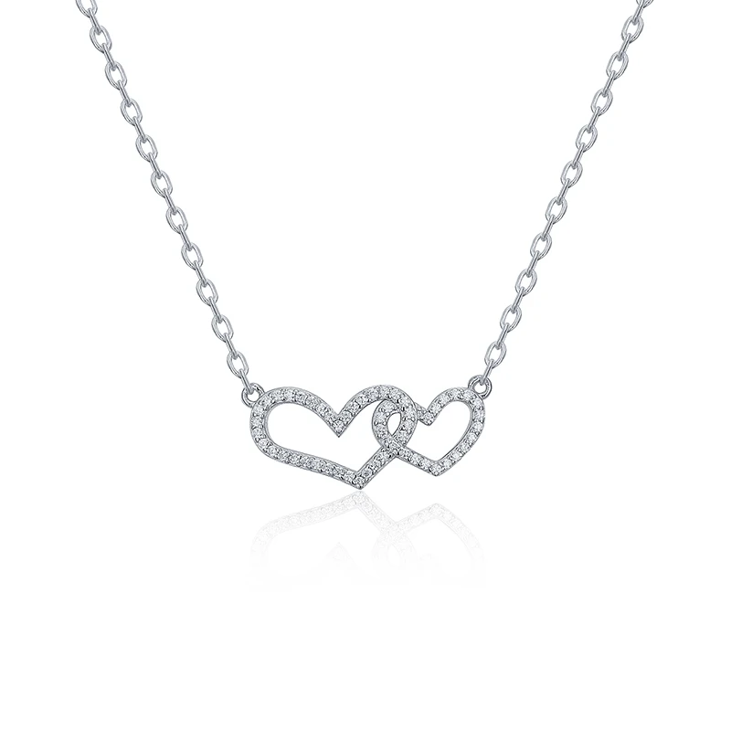 

Ожерелье женское из серебра 925 пробы с двойным цирконием в форме сердца