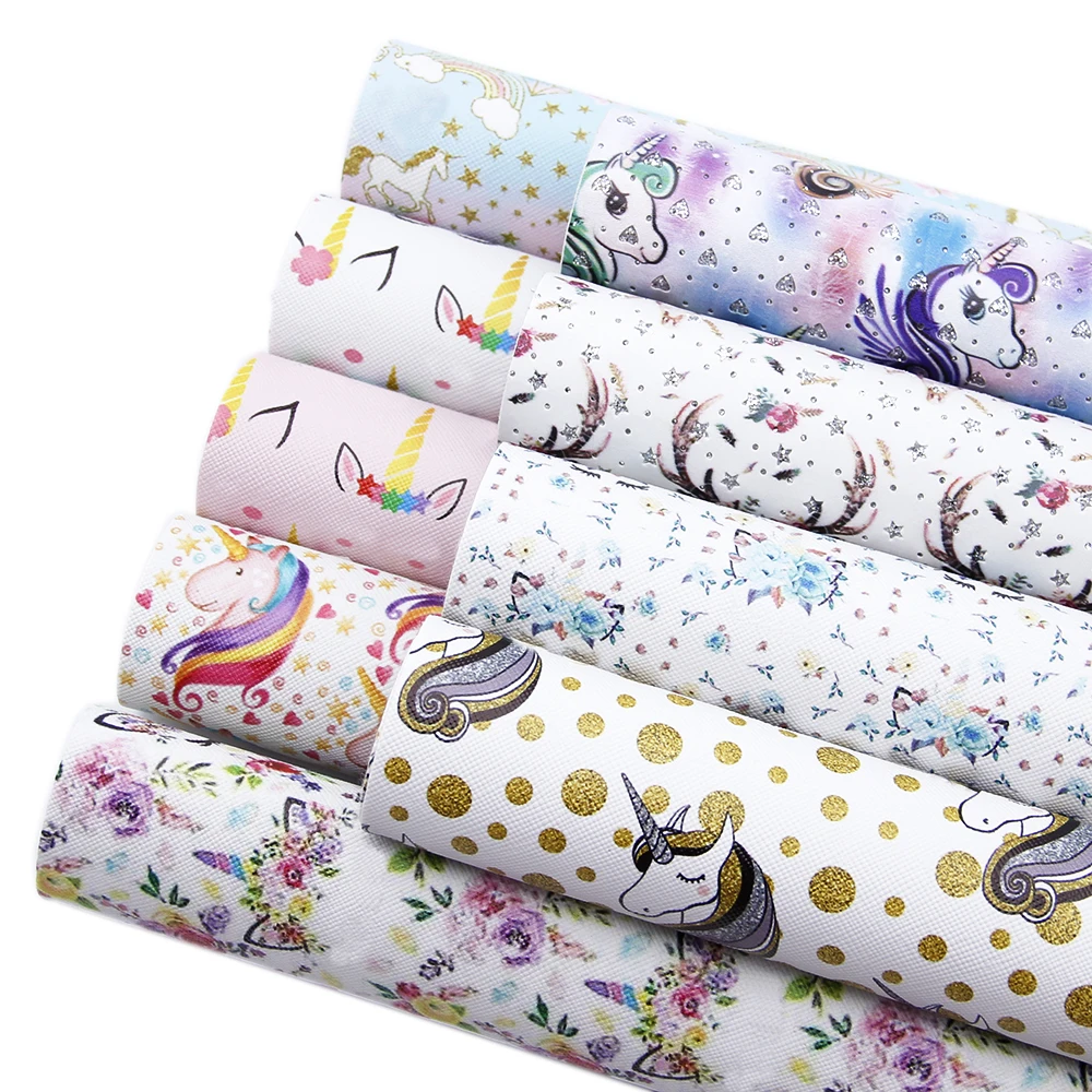 9 шт./компл. 20*34 см мультфильм лошадь печатных искусственная синтетическая кожа, материалы для ручных поделок для волос лук сумка пенал, 1Yc5435