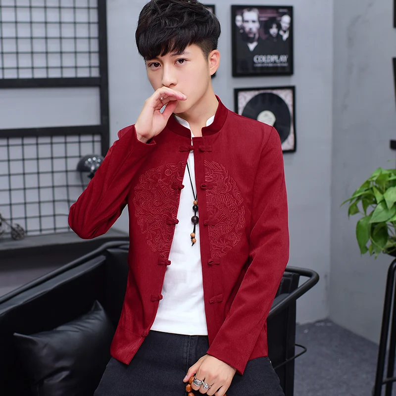 

Autumn Casual Coat Chinese Style Men's Retro Tang Suit Chinese Style Jacket Youth Jacket Traditional Chinese Clothing Short Gown