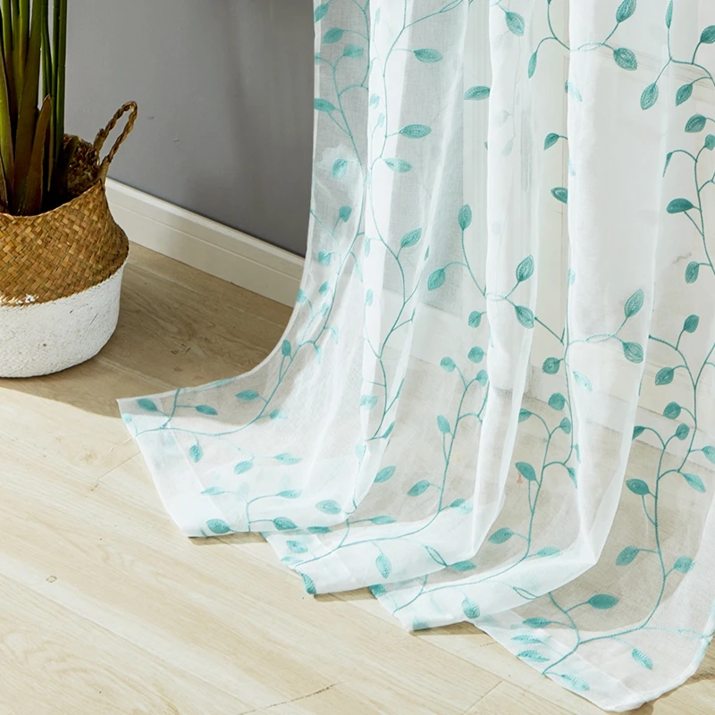 Современные белые тюлевые шторы с вышивкой для гостиной зеленые пшеничные