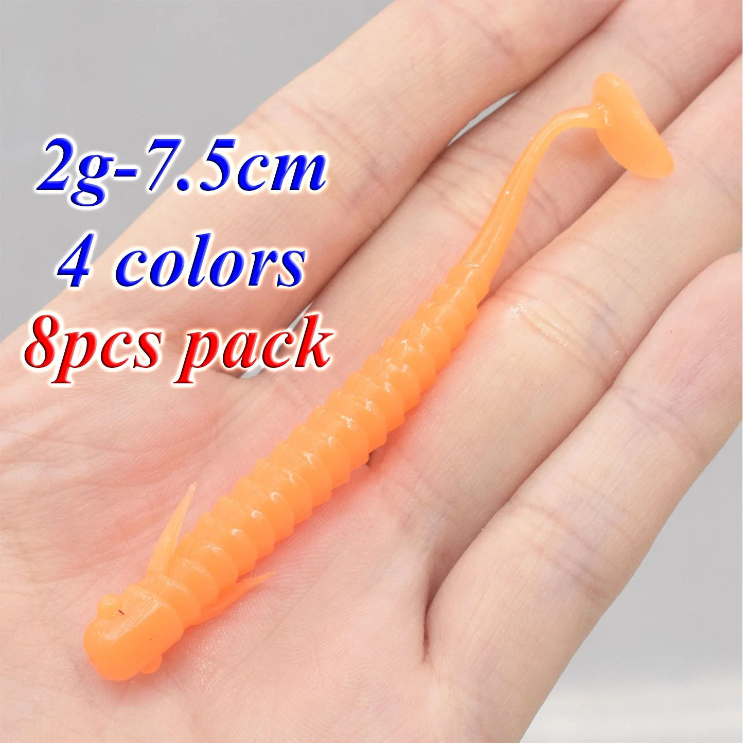

2g-7.5cm 8pcs/lot Jigging Tail Silicone Soft Fishing Lures Larva Bait Artificial Sinking Fish Lure Swimbait Fishing Tackle