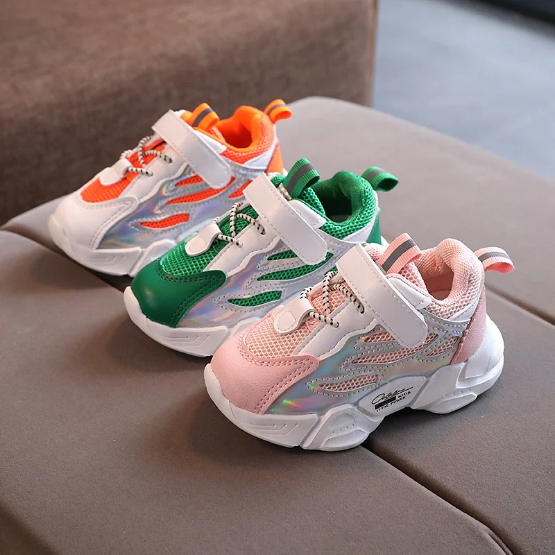 

2021 Fashion Reflective Child Flats Hook Loop Breathable Boys Girls Casual shoes Outdoor Kids Sneakers Baby Toddler shoes D07062