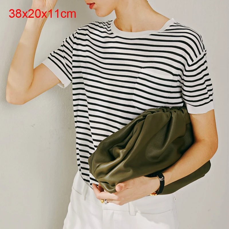 Green L 38CM Women Simple Dumplings Messenger Bag Designer Retro New Fashion Cloud Female Crossbody Shoulder Bag Tide Handbag Clutch Bag - Цвет: Green L 38CM