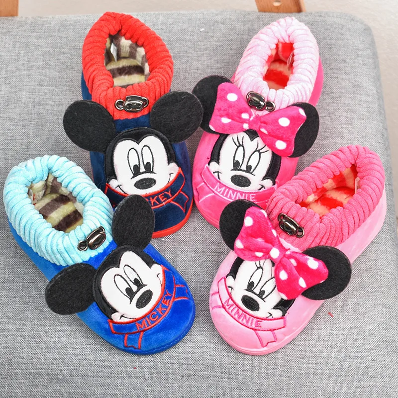 Детская Хлопковая обувь Disney Тапочки для мальчиков и девочек Домашняя теплая
