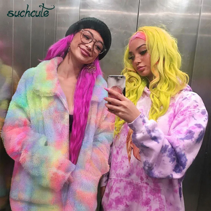 SUCHCUTE радужные куртки для женщин на молнии Modis Женская парка Longslive повседневное зимнее пальто повседневное корейский стиль фестиваль