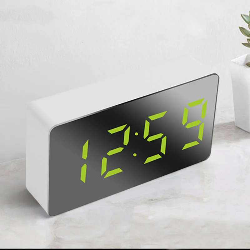 7*4CM Mini Desk Alarm Clock Digital Mirror LED Big Display Bedroom Snooze Timer Home Electronic Table Clock USB Constant Light