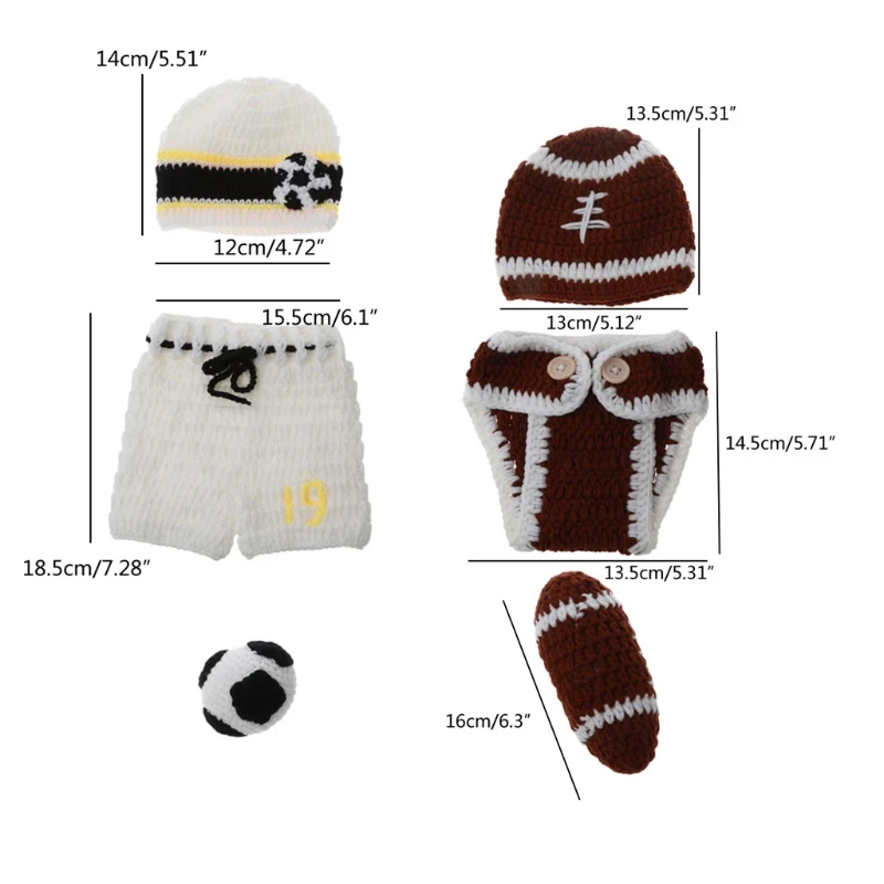

4XBC New 2020 Newborn Photography Props Suit Knitted Hat Doll Infant Photo Shooting Clothes Sports Style Outfits