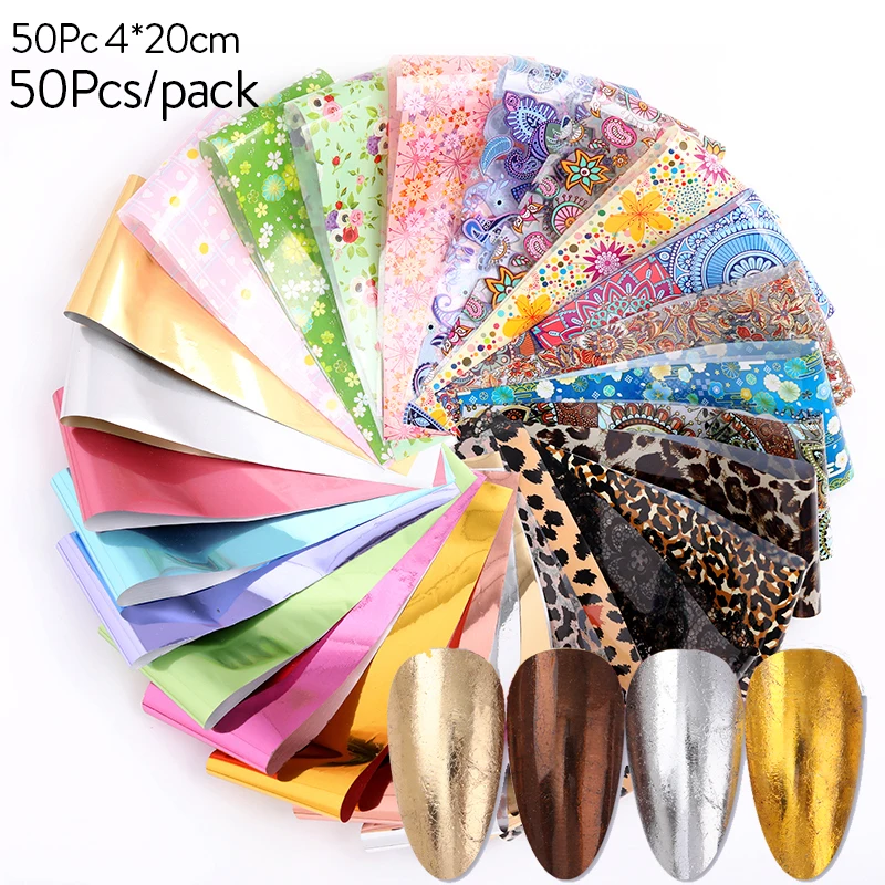 Переводная Фольга для ногтей Переливающаяся золотой ползунок 50 шт. блестящая