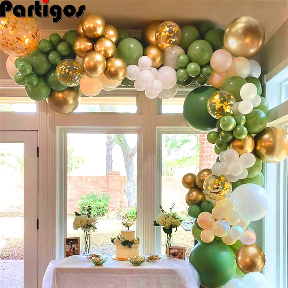 

120pcs Sage Green Balloons Garland Arch Kit Nude White Gold Metallic Balloons for Wedding Engagement Birthday Party Decoration