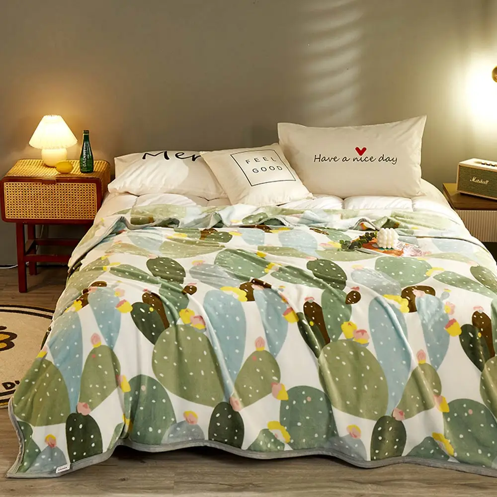 Скандинавские мягкие двусторонние одеяла с рисунком зеленого кактуса пледы