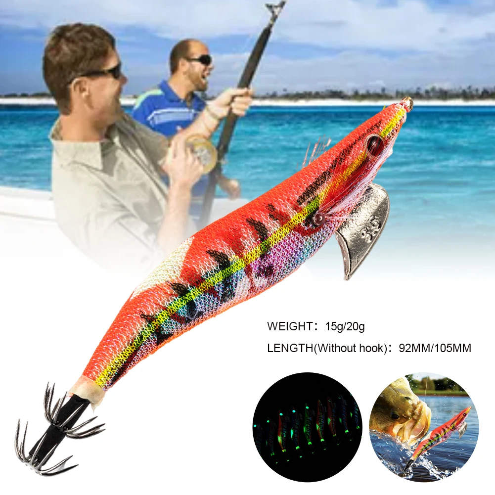

Hard Bait Luminous Squid Jig Sea Fishing Lure 15g 20g Octopus Shrimp Cuttlefish Turlutte Calamar Squid Hook Rig