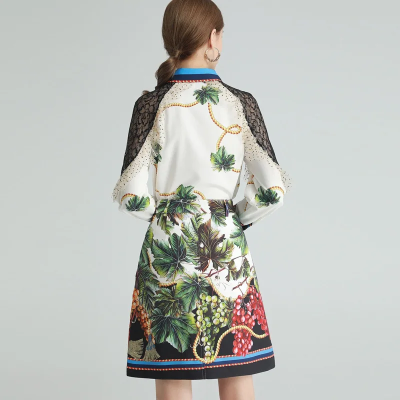 

2021 SPRING LACE PATCHWORK PRINT LONG SLEEVE TOP & SKIRT SET