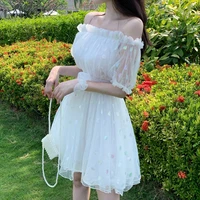 fashion sequins embroidery mesh dresses women 2021the new sexy off the shoulder french vintage party ruffle elegant minidresses