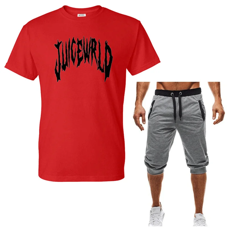 

2020 new Summer Harajuku Hip Hop Tshirt Casual Sporting-Suitn T-Shirt + Shorts Juice Wrld Printed Cotton Tshirt 2 piece