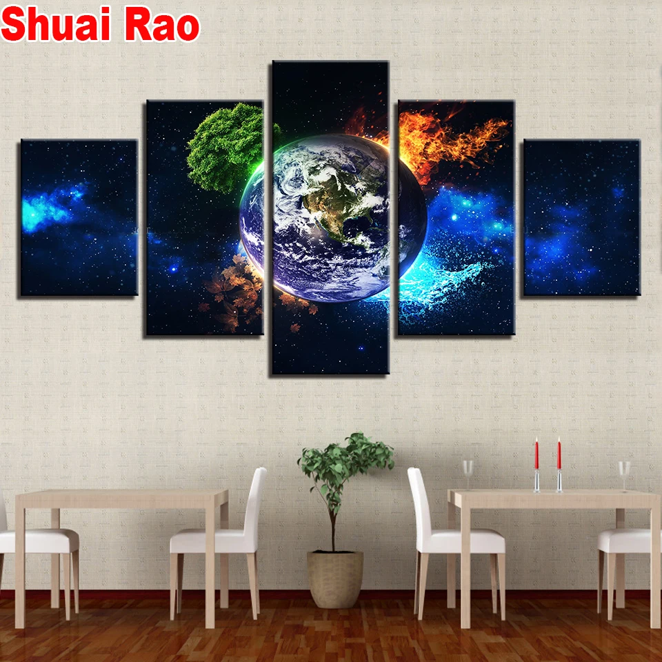 

5 Panel Earth 4 Season Tree Natural Landscape diamond painting full square round cross stitch diamond set mosaic embroidery ,