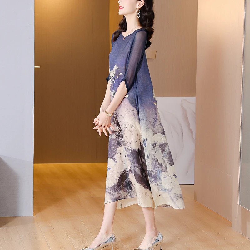 

Original Retro Printed Baggy Bellies Dress With High Quality Slimming Skirt A Silk A-Line Dress is A Must For Women's Parties