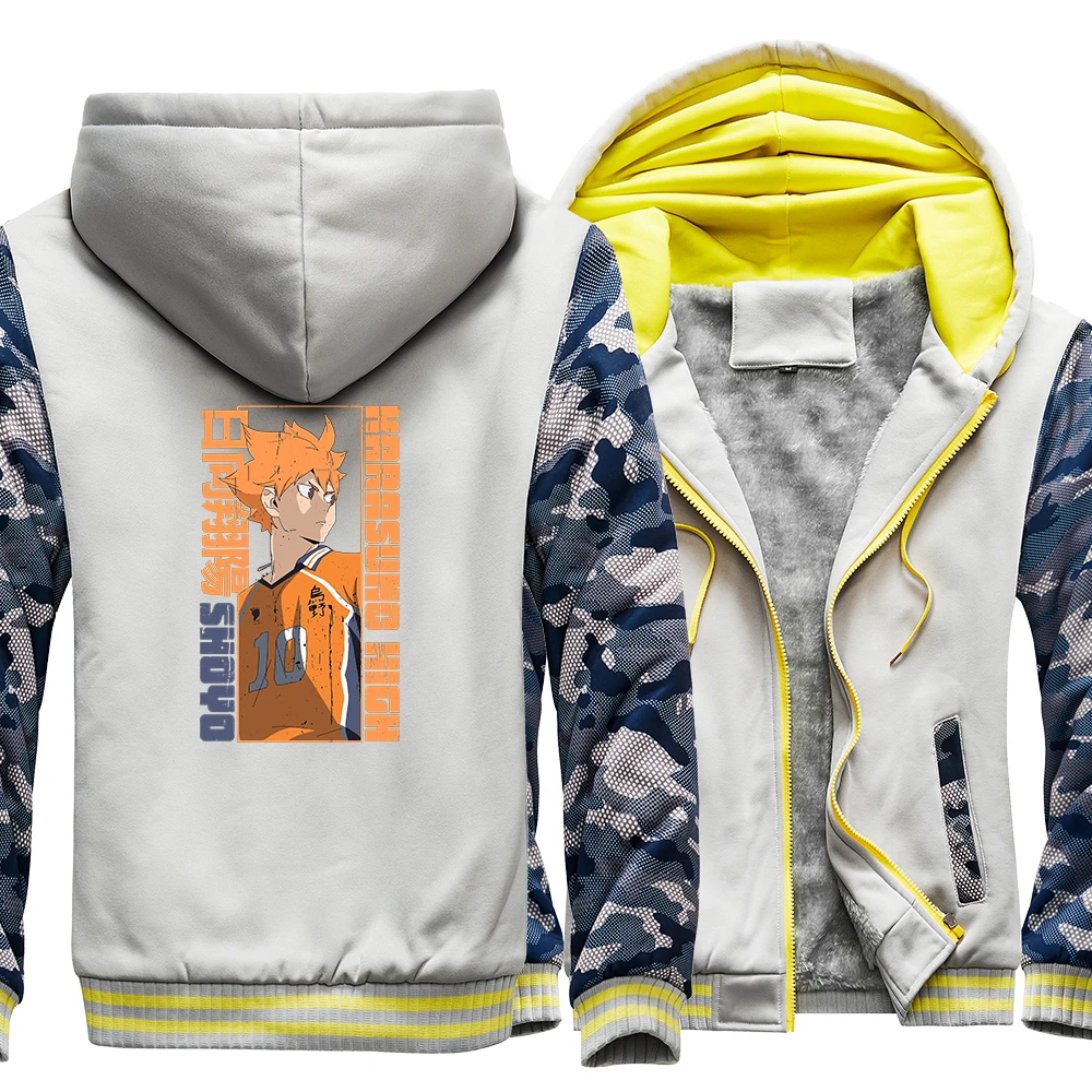

Haikyuu! Зимняя мужская Толстовка Shoyo Hinata с принтом, модная уличная теплая толстовка, флисовая зеленая повседневная мужская толстовка, аниме