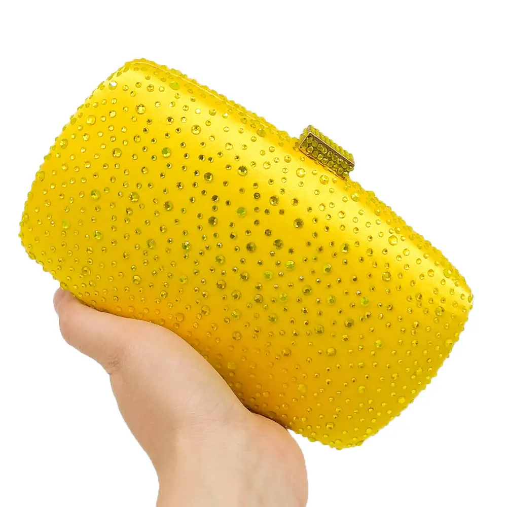 Женский вечерний клатч с двойным цветком блестящий желтый кристаллами свадебные